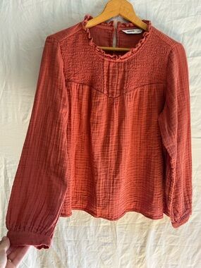 Whimsygoth Rust Blouse / Witchy Sonoma Smocked Ruffle Neck Top - Cottagecore